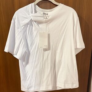 COS White Short Sleeve Cotton Tee with Twist Detail